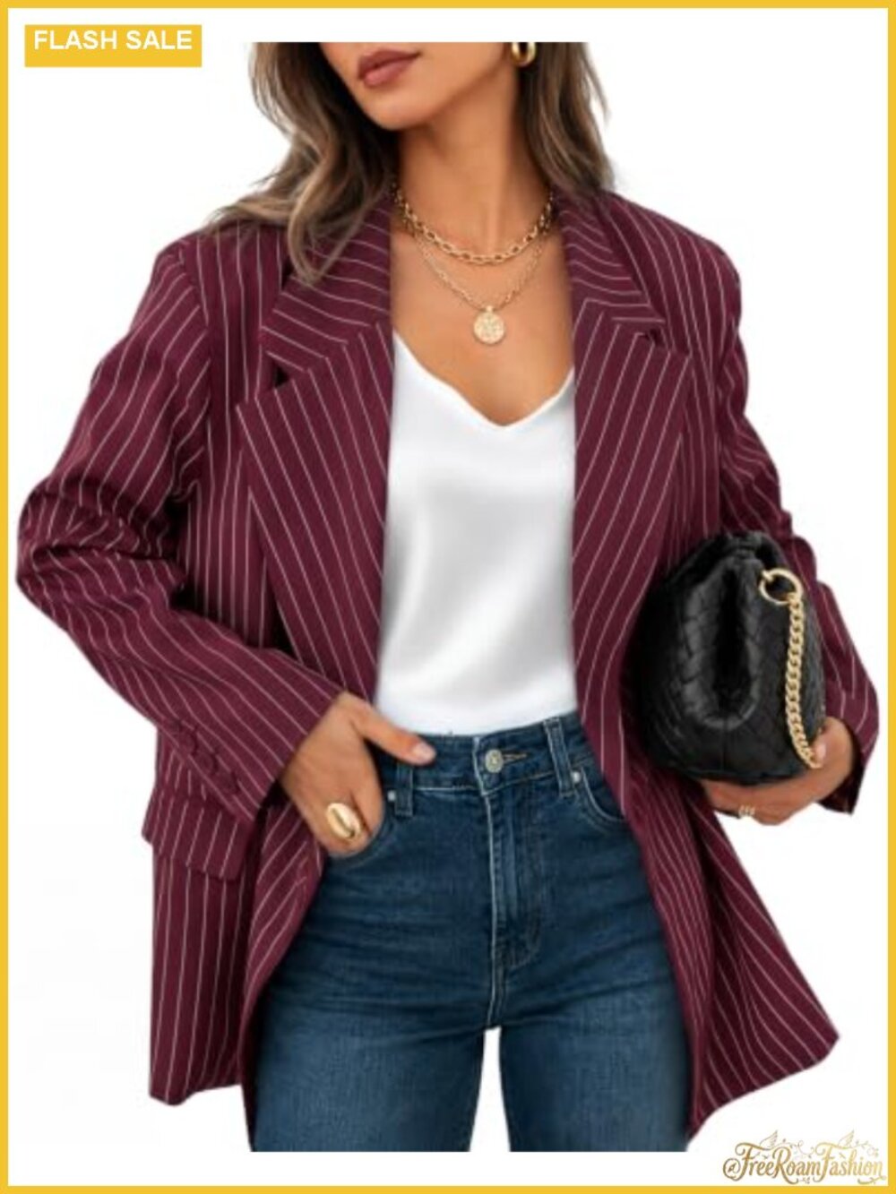 ZESICA Women's Striped Blazer Business Casual Loose Fit Long Sleeve